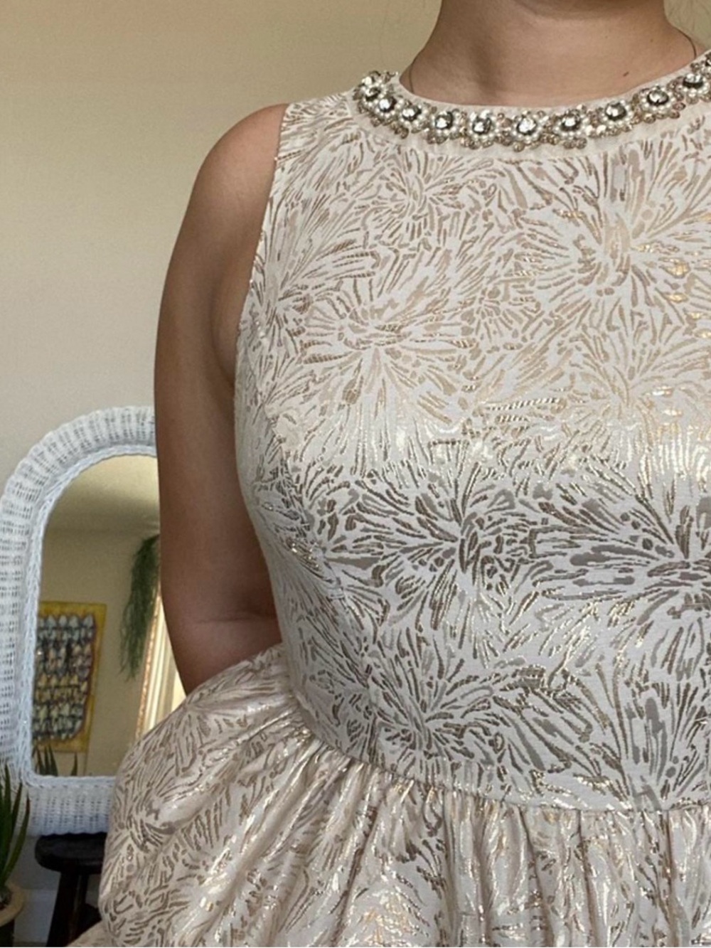 Urban Outfitters Cream and Gold Beaded Neckline Prom Dress